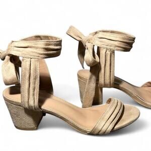 Tan suede block heel sandals